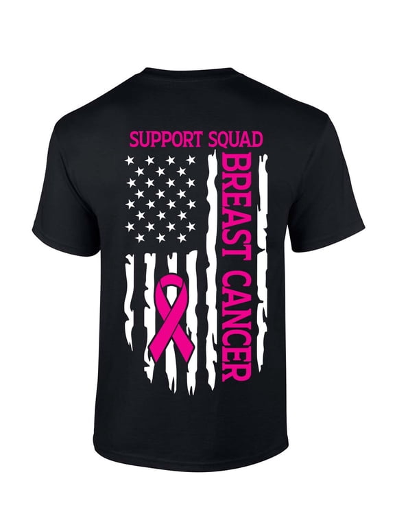 Men's Breast Cancer Awareness Tshirt Distressed Flag Breast Cancer Support Squad Patriotic Short Sleeve T-shirt Graphic Tee-Black-6xl