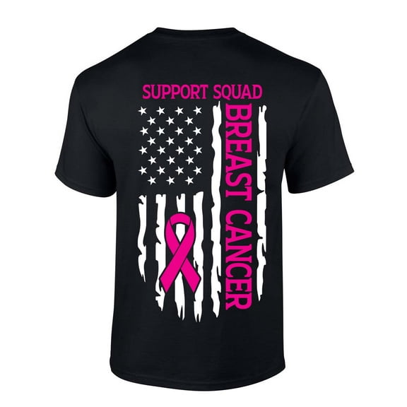 Men's Breast Cancer Awareness Tshirt Distressed Flag Breast Cancer Support Squad Patriotic Short Sleeve T-shirt Graphic Tee-Black-medium