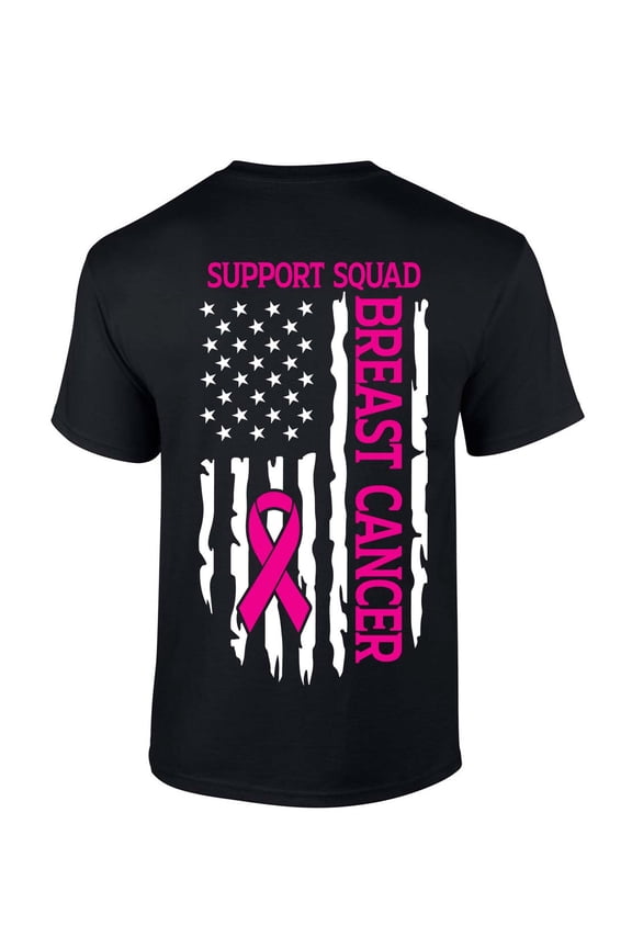 Men's Breast Cancer Awareness Tshirt Distressed Flag Breast Cancer Support Squad Patriotic Short Sleeve T-shirt Graphic Tee-Black-xxl