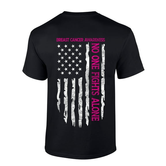 Men's Breast Cancer Awareness Tshirt Distressed Flag No One Fights Alone Patriotic Short Sleeve T-shirt Graphic Tee-Black-6xl
