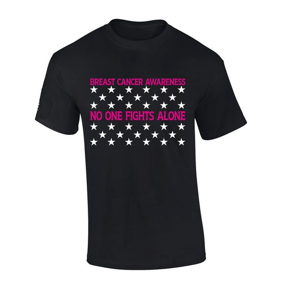 Men's Breast Cancer Awareness Tshirt Distressed Stars No One Fights Alone Patriotic Short Sleeve T-shirt Graphic Tee-Black-medium