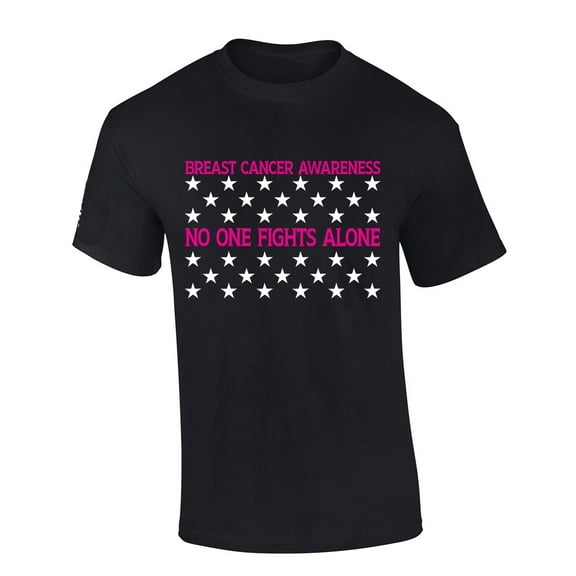 Men's Breast Cancer Awareness Tshirt Distressed Stars No One Fights Alone Patriotic Short Sleeve T-shirt Graphic Tee-Black-small