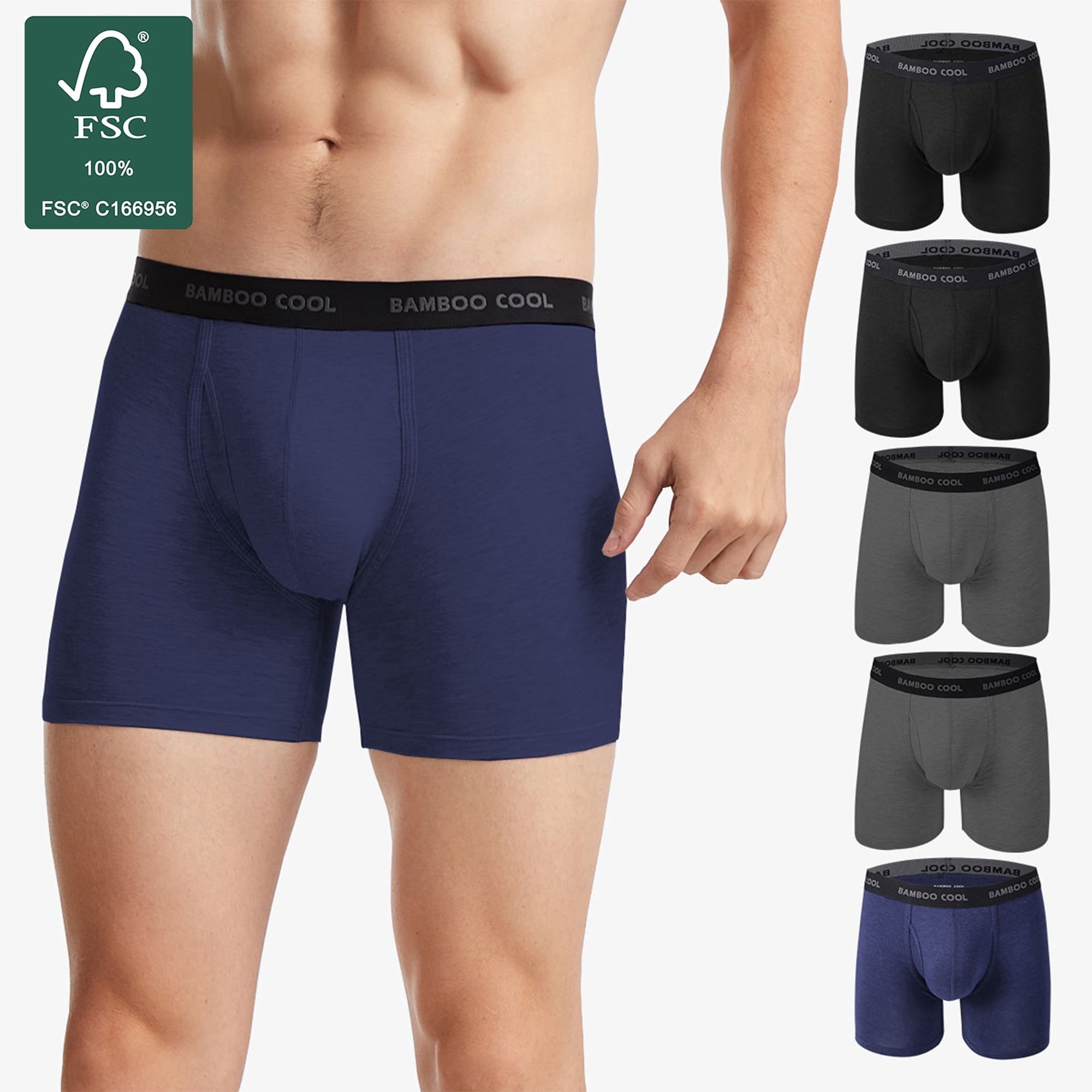Men's Breathable Boxer Briefs,Bamboo Viscose Underwear for Men,MXXL,5 Pack