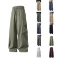 thumbnail image 1 of Men's Breathable Cargo Pants with Drawstring Waist Solid Loose Fit Straight Leg Utility Trousers Casual Outdoor Work Pants, 1 of 6