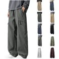 thumbnail image 1 of Men's Breathable Cargo Pants with Drawstring Waist Solid Loose Fit Straight Leg Utility Trousers Outfit Travel, 1 of 7