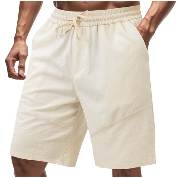 Men's Breathable Casual Shorts 9" Inseam Quick Dry Beach Short Pants, Summer Bermuda Shorts with Pockets, Elastic Waist Drawstring Above Knee Length for Vacation Travel