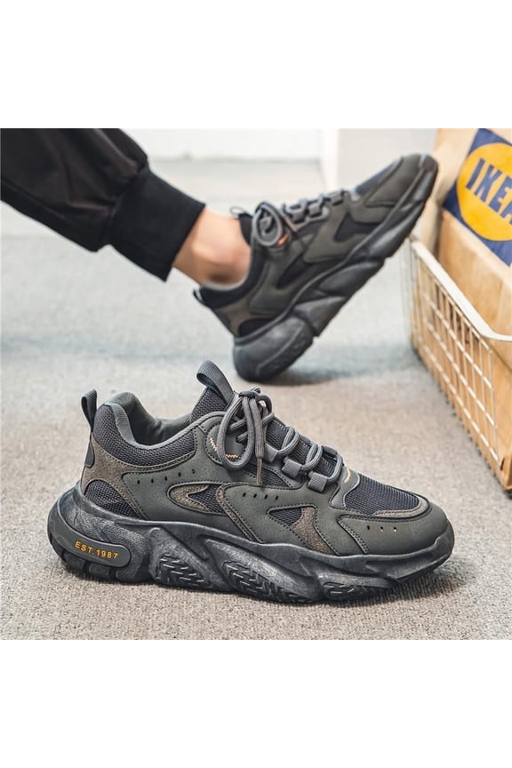 Men's Breathable Chunky Platform Sneakers - Heavy Sole for Height, Lightweight Round-Toe Casual Suitable for - Wear, Gym, Office & Everyday Outfits - Minimalist Low-Top Sneaker Style