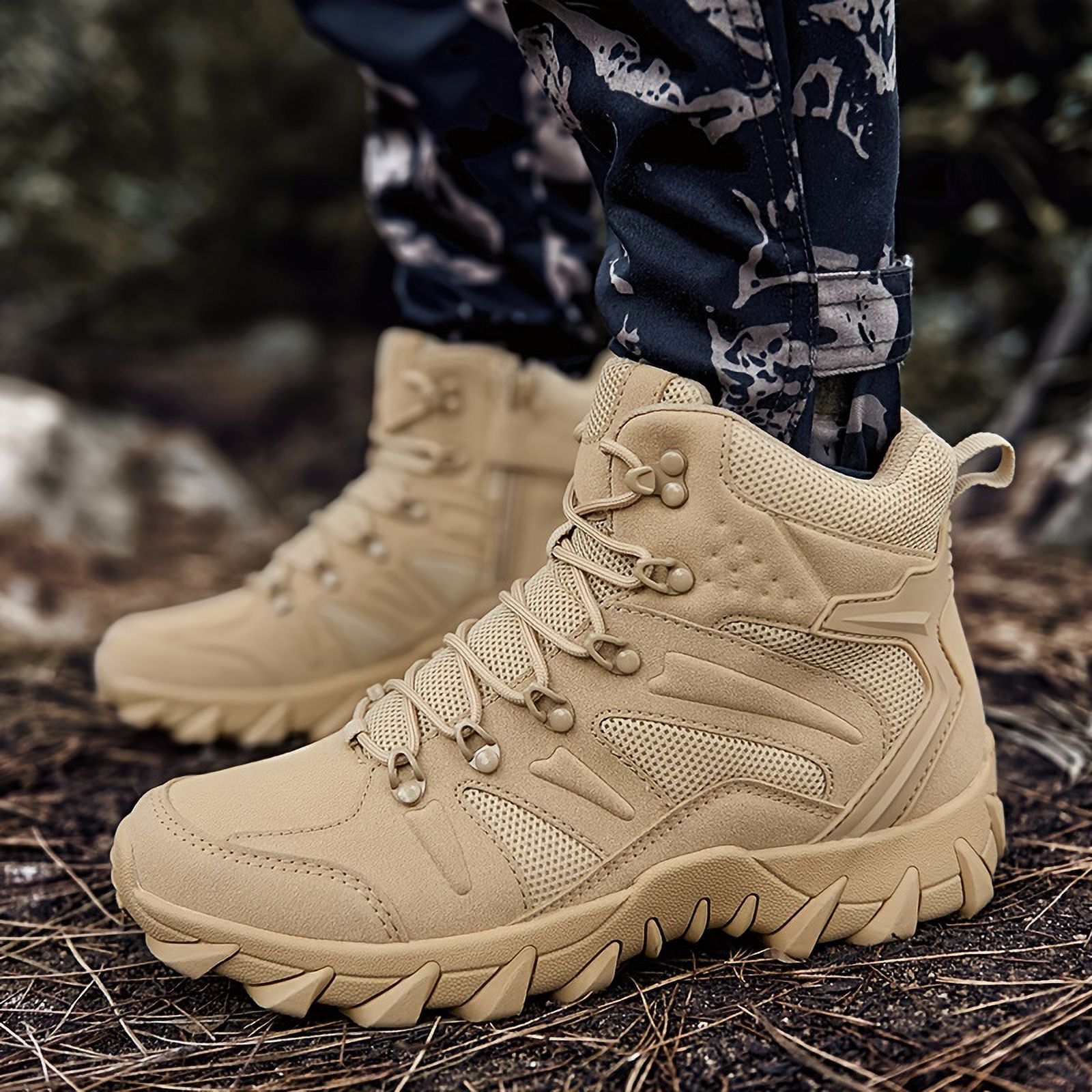 Men's Breathable Comfortable Tactical Combat Boots, Wear-resistant Non ...