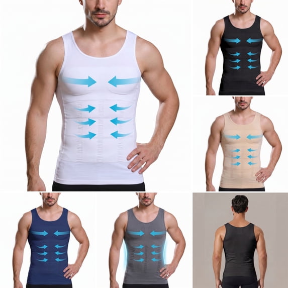 Men’s Breathable Compression Shaper Tank, Slimming Tummy Control Seamless Undershirt for Fitness, Work and Casual Outfits White 3XL