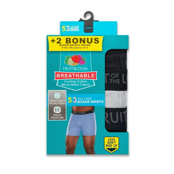 Men's Breathable Cooling Cotton Boxer Briefs, 3+2 Bonus Pack