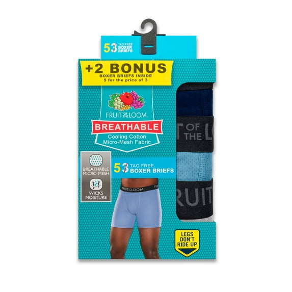 Men's Breathable Cooling Cotton Boxer Briefs, 3+2 Bonus Pack