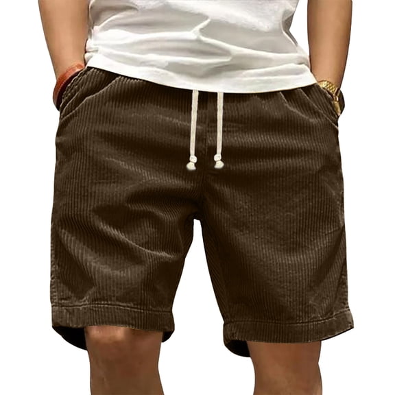 Men's Breathable Cotton Corduroy Shorts Elastic Waist Drawstring Vintage Casual Shorts