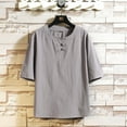 thumbnail image 1 of Men's Breathable Cotton Linen Button Short Sleeve T-Shirt, 1 of 5