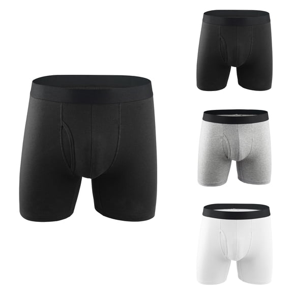 Men's Breathable Cotton Underwear, Comfortable Mid Rise Waistband Boxer Briefs for Everyday Wear