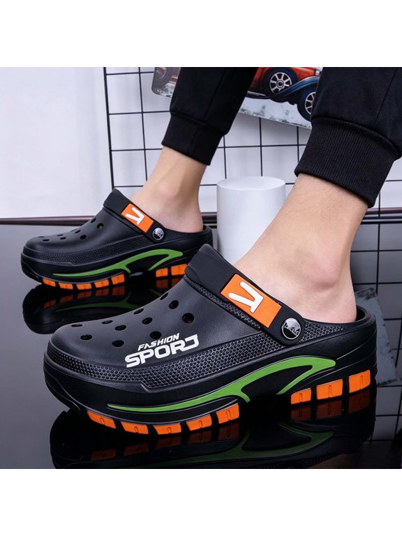 Men's Breathable Garden Clogs, Open Toe Outdoor Beach Sandals with Comfort Sole,Black,US:9.5