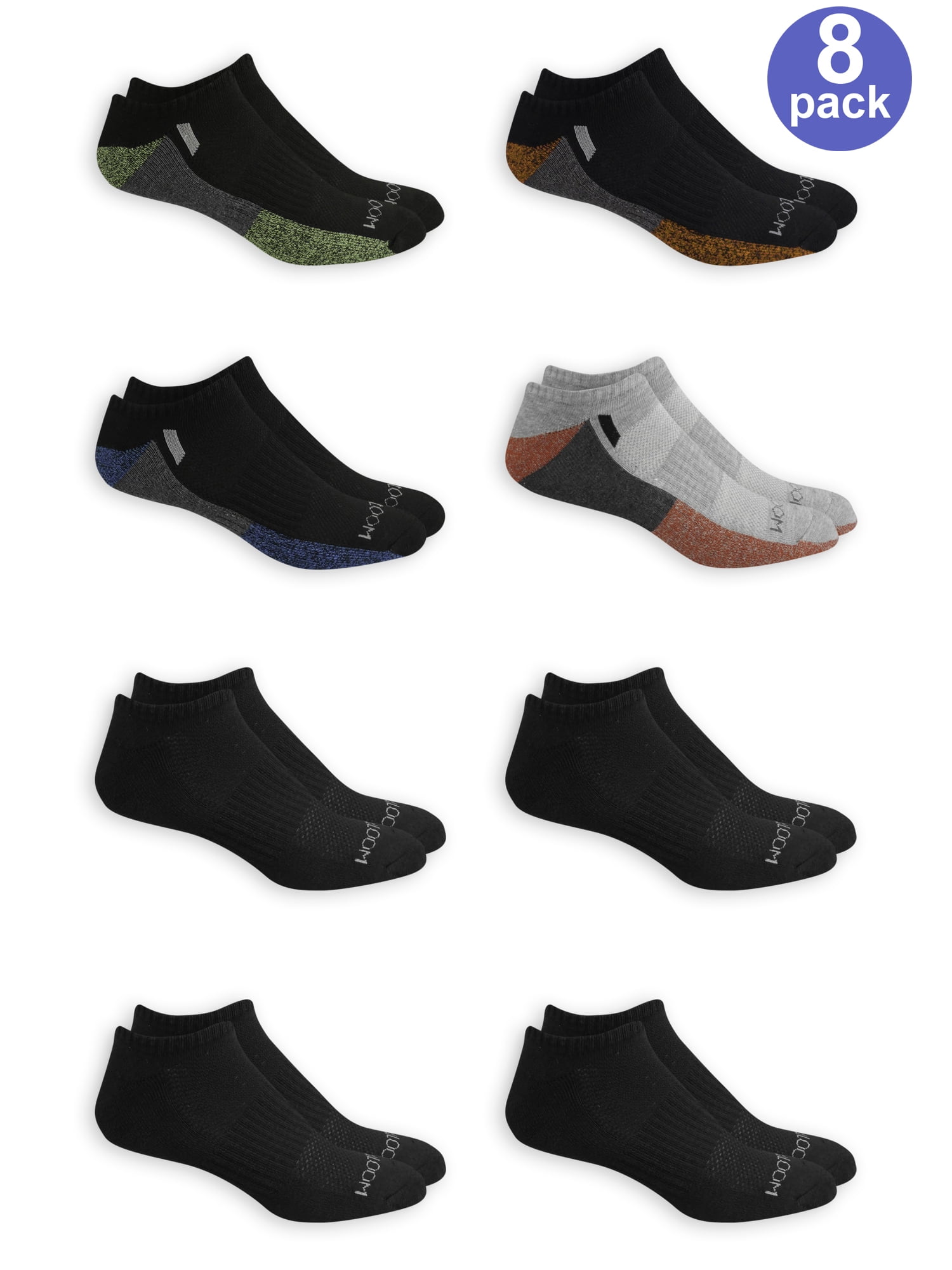 Men's Breathable Half Cushion No Show Socks 8Pack