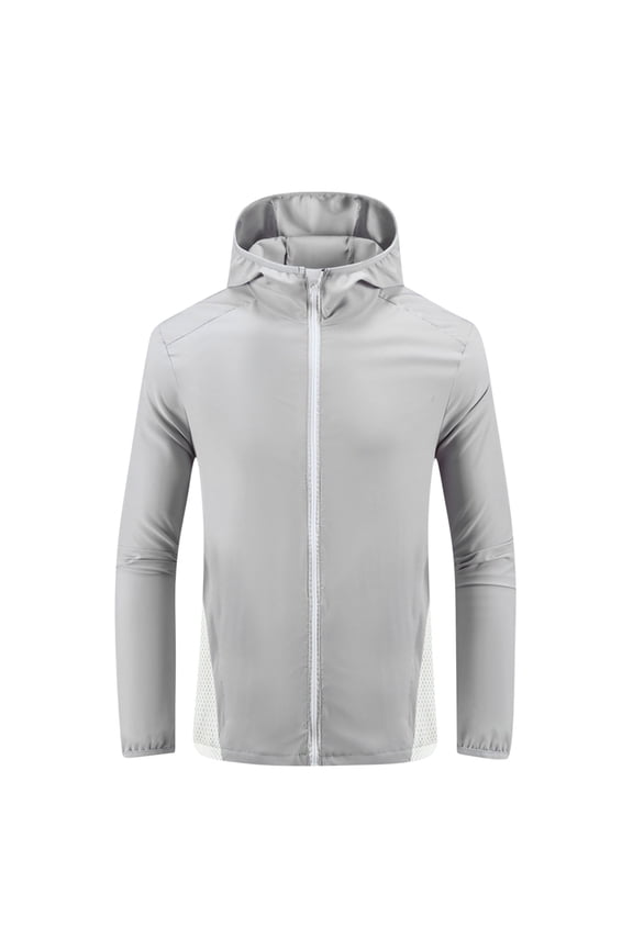 Men's Breathable Holes Ultra Light Sun Protection Jacket Solid Color Long Sleeved Hooded Top Slim Fit Zip Windbreaker
