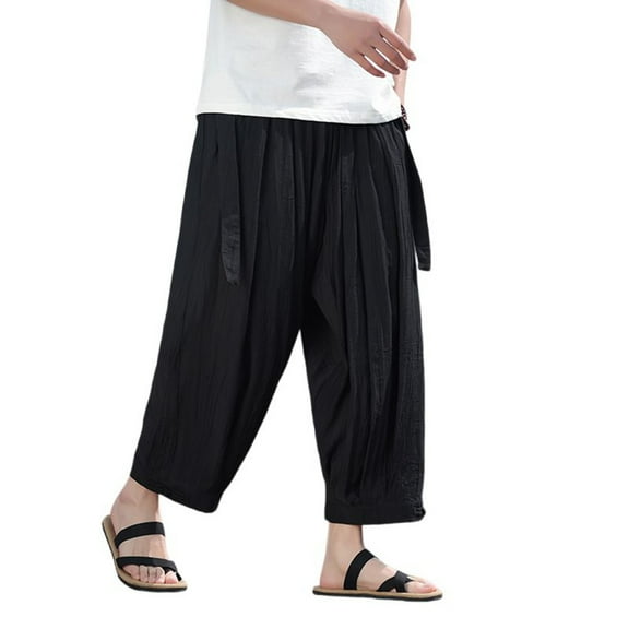 Men's Breathable Ice Silk Loose Leg Pants Summer Thin Cropped Trousers, Nylon & Spandex, for Casual Wear, Multiple Sizes