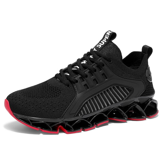 Men's Breathable Knit Blade-Sole Sneakers, Lightweight Lace-Up Athletic Shoes with Shock Absorption for Running, Gym, and Casual Streetwear