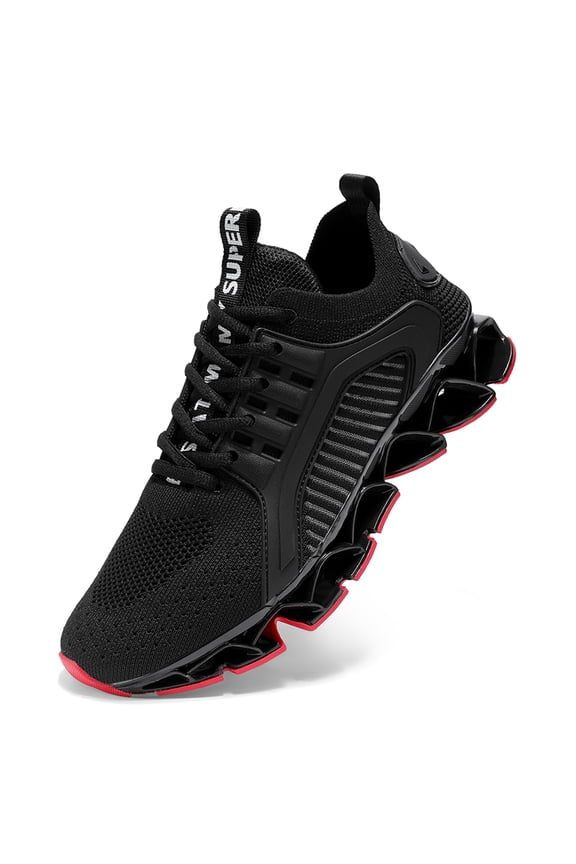 Men's Breathable Knit Blade-Sole Sneakers, Lightweight Lace-Up Athletic Shoes with Shock Absorption for Running, Gym, and Casual Streetwear