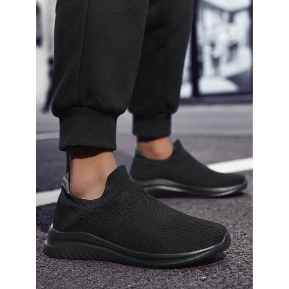 Men's Breathable Knit Mesh Slip On Shoes, Lightweight Cushioned Sock Sneakers, Anti-slip Comfort Walking Casual Footwear