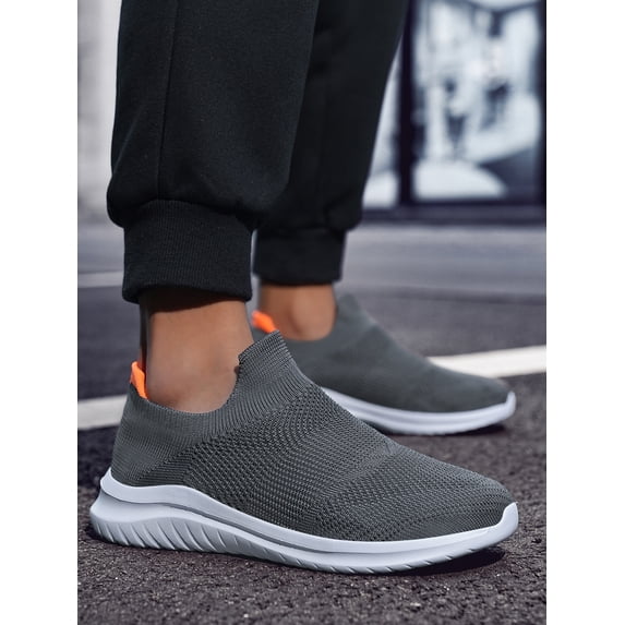 Men's Breathable Knit Mesh Slip On Shoes, Lightweight Cushioned Sock Sneakers, Anti-slip Comfort Walking Casual Footwear