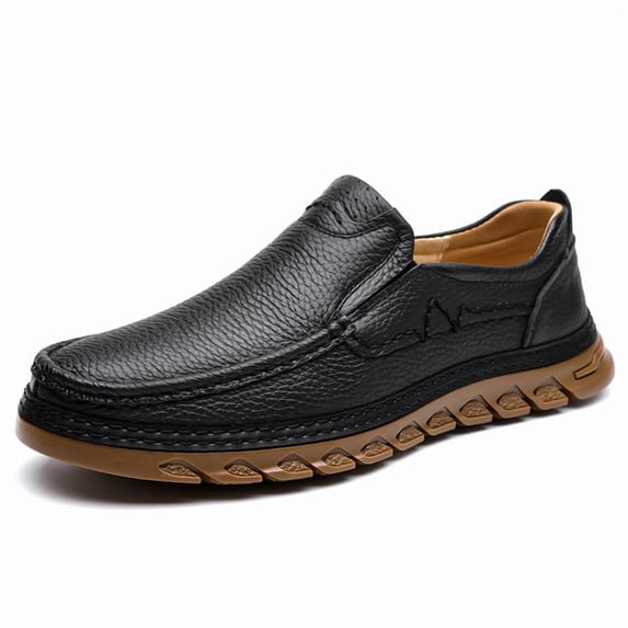 Men's Breathable Leather Slip-On Loafers, Perforated Casual Shoes with Cushioned Non-Slip Sole for Summer, Walking, and Everyday Wear
