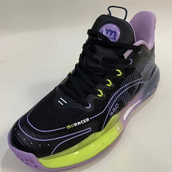 Men's Breathable Lightweight Mid-Top Basketball Running Shoes - White with Purple & Blue Accents, Fabric Upper & Rubber Sole, Cushioned Comfort for Gym, Jogging, Casual Wear, Gym Footwear, Stylish