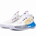 thumbnail image 1 of Men's Breathable Lightweight Mid-Top Basketball Running Shoes - White with Purple & Blue Accents, Fabric Upper & Rubber Sole, Cushioned Comfort for Gym, Jogging, Casual Wear, Gym Footwear, Stylish, 1 of 9