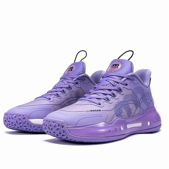 Men's Breathable Lightweight Mid-Top Basketball Running Shoes - White with Purple & Blue Accents, Fabric Upper & Rubber Sole, Cushioned Comfort for Gym, Jogging, Casual Wear, Gym Footwear, Stylish
