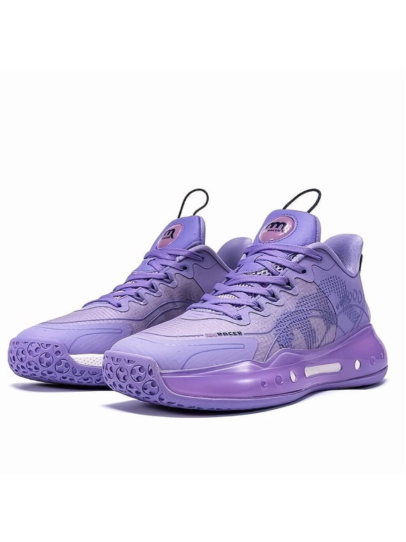 Men's Breathable Lightweight Mid-Top Basketball Running Shoes - White with Purple & Blue Accents, Fabric Upper & Rubber Sole, Cushioned Comfort for Gym, Jogging, Casual Wear, Gym Footwear, Stylish
