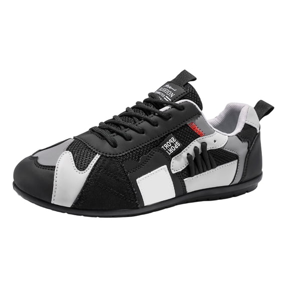 Men's Breathable Lightweight Running Shoes Thick Soft Sole Casual Lace Up Low Cut Round Toe Outdoor Sports Sneakers(Black,Size 7.5)