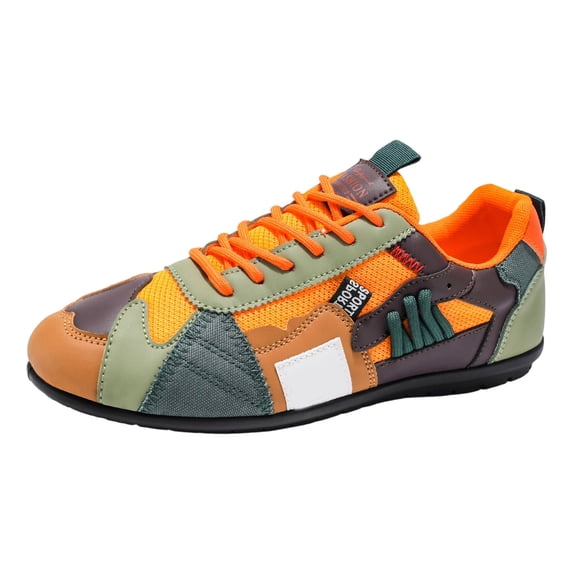 Men's Breathable Lightweight Running Shoes Thick Soft Sole Casual Lace Up Low Cut Round Toe Outdoor Sports Sneakers(Orange,Size 11)