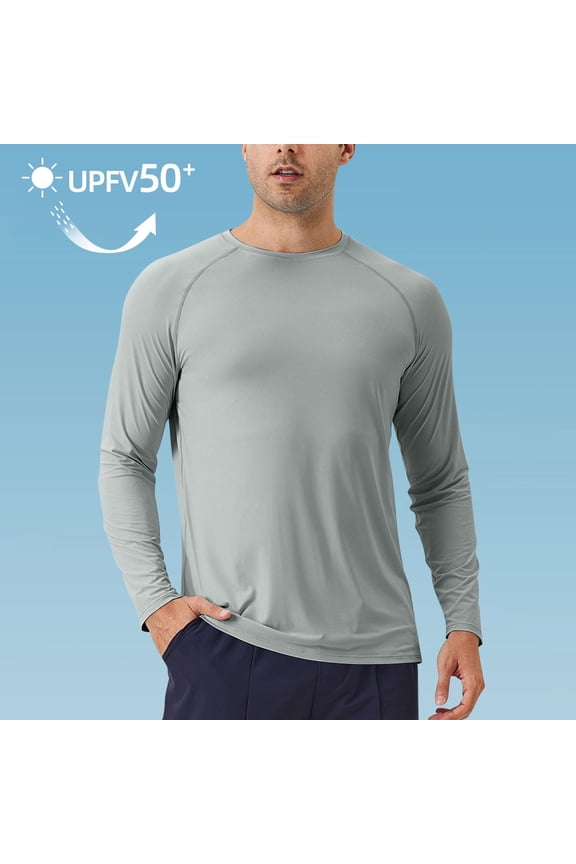 Men’s Breathable Lightweight Solid UV Protection Long Sleeve Shirt, Comfort Sun Shield Long Sleeve Top for Daily Outdoor Summer Activities Gray S