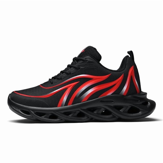 Men's Breathable Mesh Chunky Sneakers, Lightweight Lace-Up Running Shoes with Flame Design, Non-Slip Hollow Out Thick Sole Footwear for Gym, Walking, and Streetwear