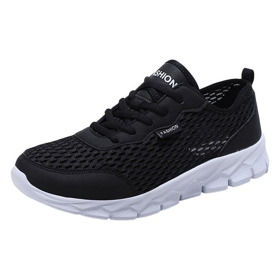 Men's Breathable Mesh Lace Up Running Shoes Wide Width Hollow Out Comfortable Non Slip Sneakers
