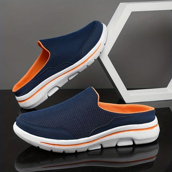 Men’s Breathable Mesh Mule Sneakers Lightweight Slip-On Loafers with Cushioned Non-Slip Sole for Summer Walking Travel Indoor Outdoor Casual Street Wear