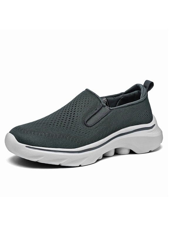Men's Breathable Mesh Slip-On Walking Shoes, Lightweight No-Tie Casual Sneakers with Cushioned Thick Sole, Comfortable Footwear for Seniors, Travel, and Everyday Wear