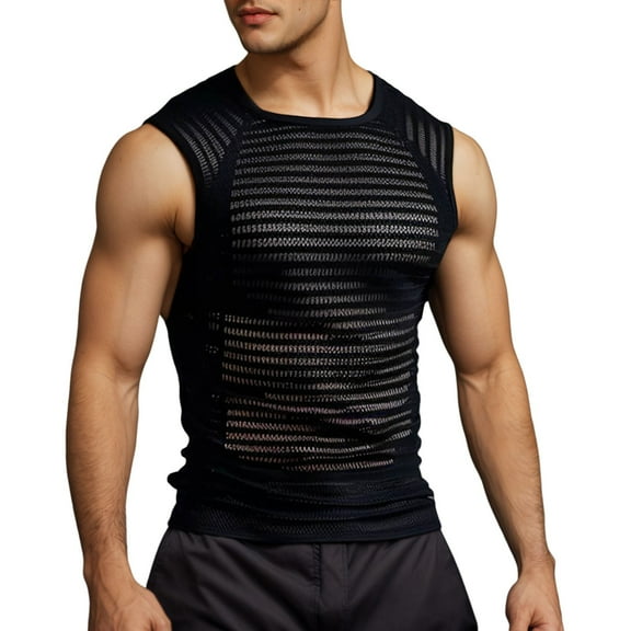 Men's Breathable Mesh Tank Top Sleeveless Muscle Fit See Through Undershirt Lightweight Summer Casual Vest