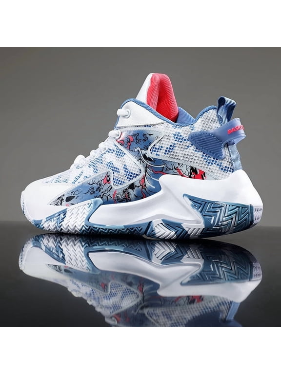 Men's Breathable Mid-Top Basketball Sneakers - Upper & Rubber Sole All-Season Sports Shoes with Cushioned Insole, Gym, Casual Wear - Random Color Sole Patterns Suitable for All-Season Wear