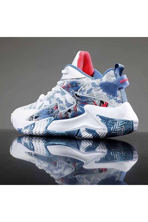 Men's Breathable Mid-Top Basketball Sneakers - Upper & Rubber Sole All-Season Sports Shoes with Cushioned Insole, Gym, Casual Wear - Random Color Sole Patterns Suitable for All-Season Wear