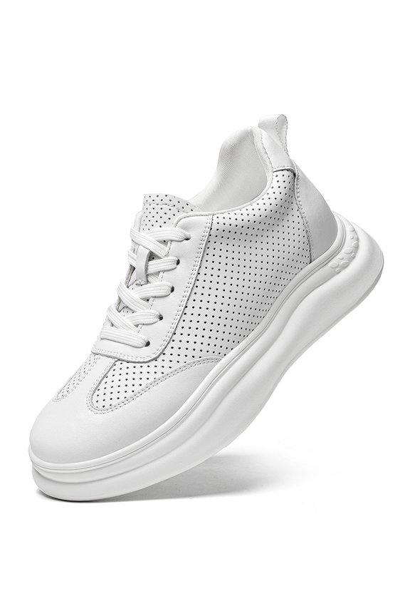 Men's Breathable Perforated White Platform Skate Shoes