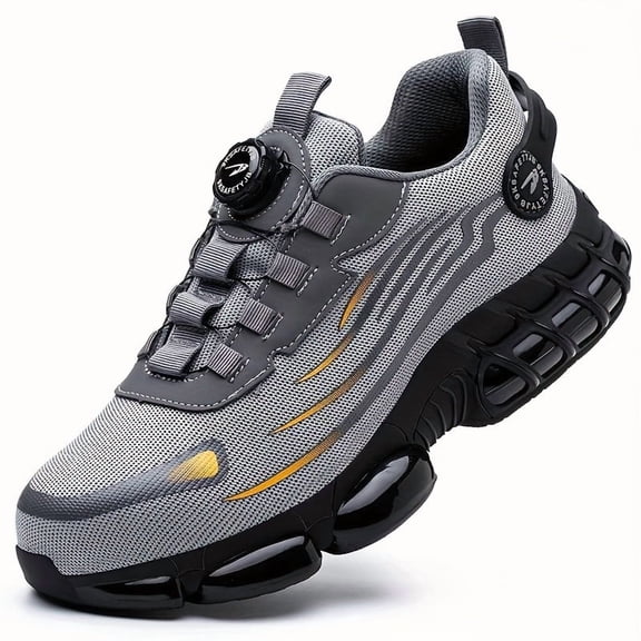 Men's Breathable Safety s - Heavy-Duty Industrial Shoes with, PU Sole & Low-Top Design, All-Terrain Traction for,, Outdoor - All-Season Casual & Boots (Metallic Accent)