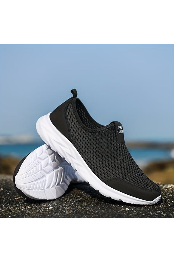 Men's Breathable Slip-On Footwear - Casual Outdoor Walking Shoes MD Sole, Round Toe Design & with Perforated Upper /Comfortable Sneakers