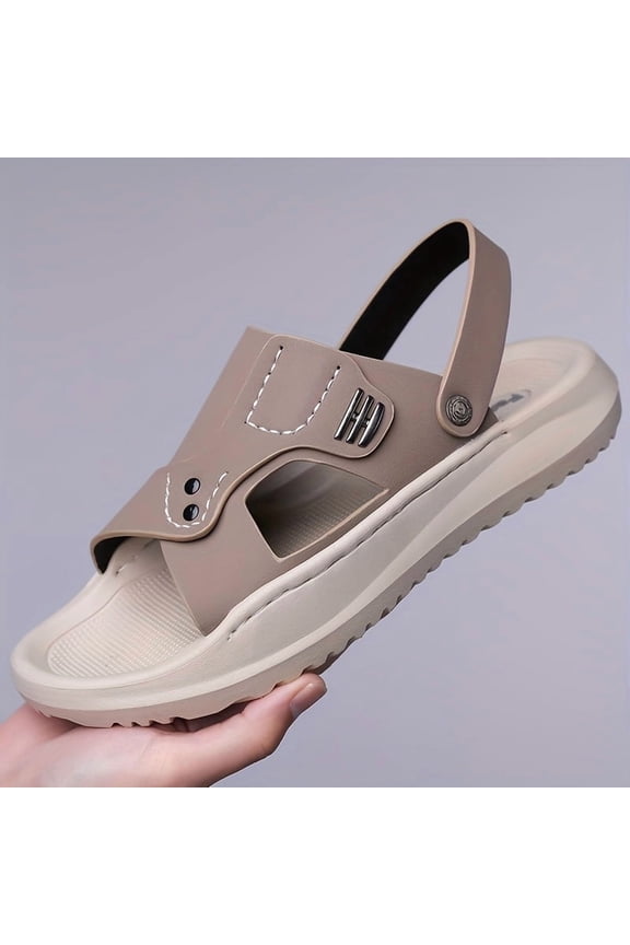 Men's Breathable Slip-On Sport Sandals - Adjustable Straps with Metallic Buckles, Open-Toe Summer Casual Shoes, Superfine Synthetic & PU Cushioned Insole for Beach, Walking, Daily Wear, Strappy
