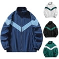 thumbnail image 1 of Men's Breathable Stand Collar Color Block Windbreaker Jacket Loose Fit Outdoor Sports Casual Wear Lightweight Athletic Outerwear Travel Tops | JASKFLY,Black L, 1 of 9