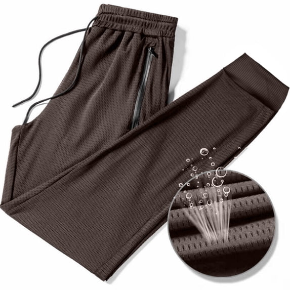 Men's Breathable Sweatpants Drawstring Lightweight Active Joggers Pants for Running Yoga Golf with Zipper Pockets Brown XL