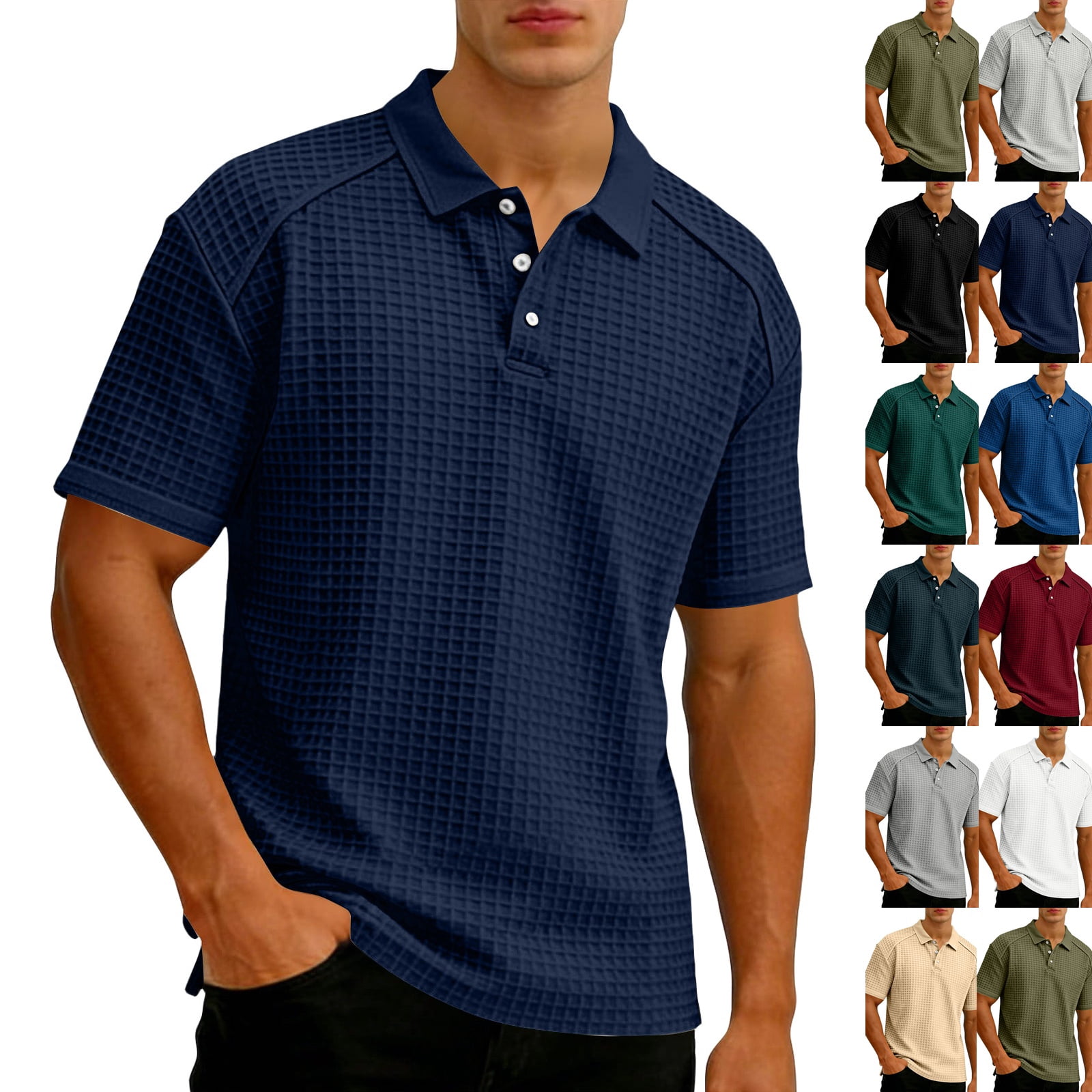 Men's Breathable Waffle Breeze Polo Shirt Stretch Loose Short