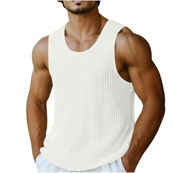Men's Breathable Waffle Knit Tank Top – Sleeveless Cut Off Design for Swimming & Basketball, Quick-Dry Tropical Surf Shirt, 2025 Casual Muscle Beach Tee