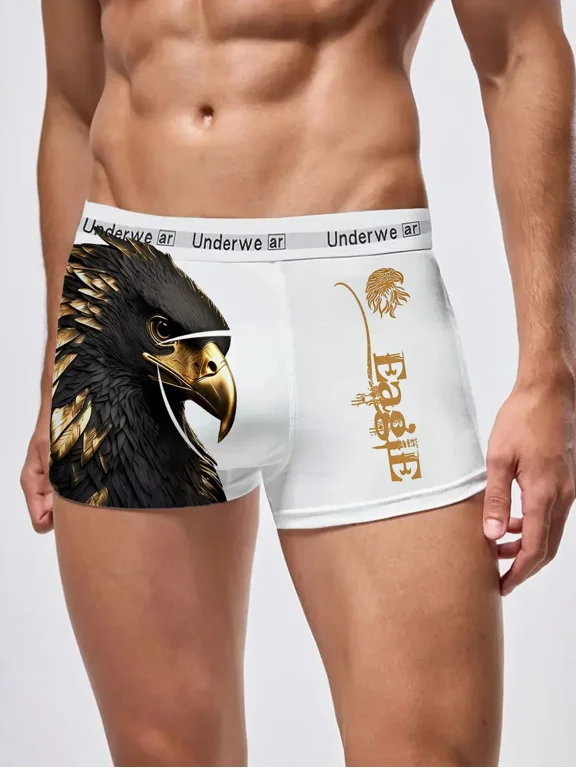 Men's Breathable White Boxer Briefs Fashion Animal Print Underwear for Workout & Sleep
